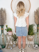 Load image into Gallery viewer, Coquette Embroidered Bow Denim Skirt