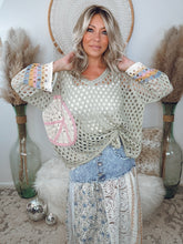 Load image into Gallery viewer, Peaceful Patterns Crochet Sweater-Sage