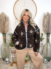 Load image into Gallery viewer, Campfire Luxe Fleece Jacket-Mocha/Floral Mix