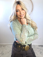 Load image into Gallery viewer, Wanderlight Crochet-Sleeve Henley-Sage