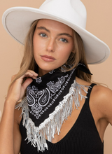 Load image into Gallery viewer, Wild West Bandana Scarf with Fringe-Black