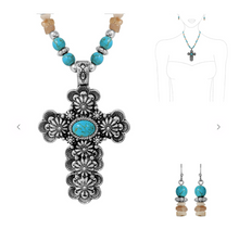 Load image into Gallery viewer, Cross Beaded Necklace and Earring Set