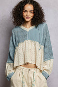 Eyelet Patch Crochet Woven Hoodie Top by POL