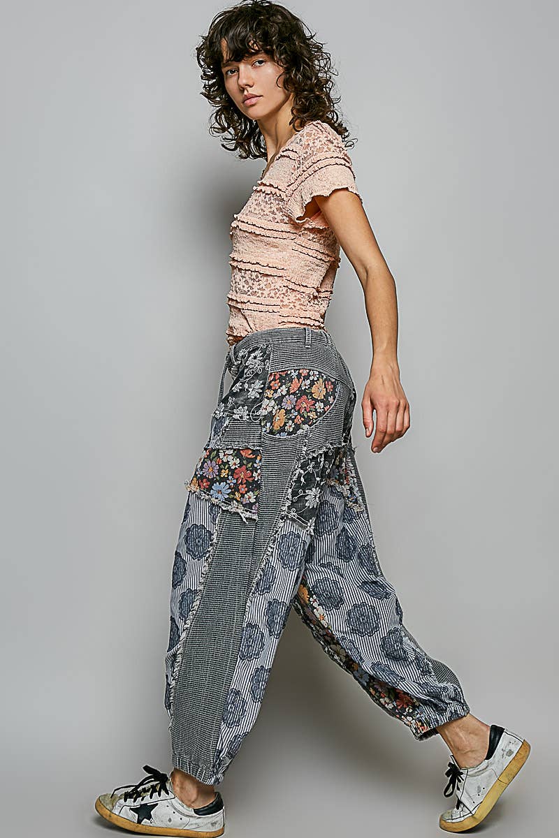 Patchwork Jogger Pants by POL-Charcoal Mix