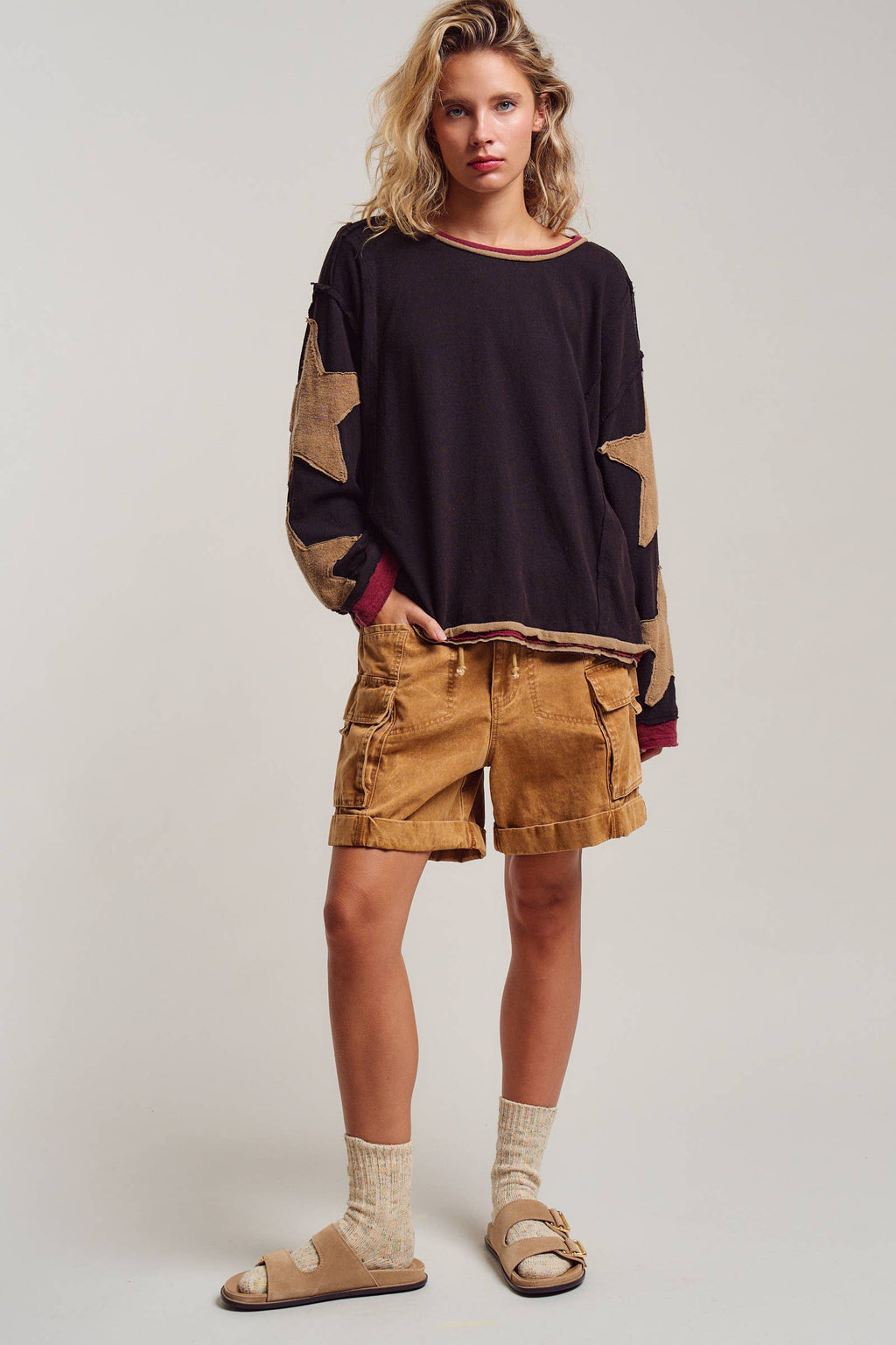 Star Patch Slouchy Knit Top
