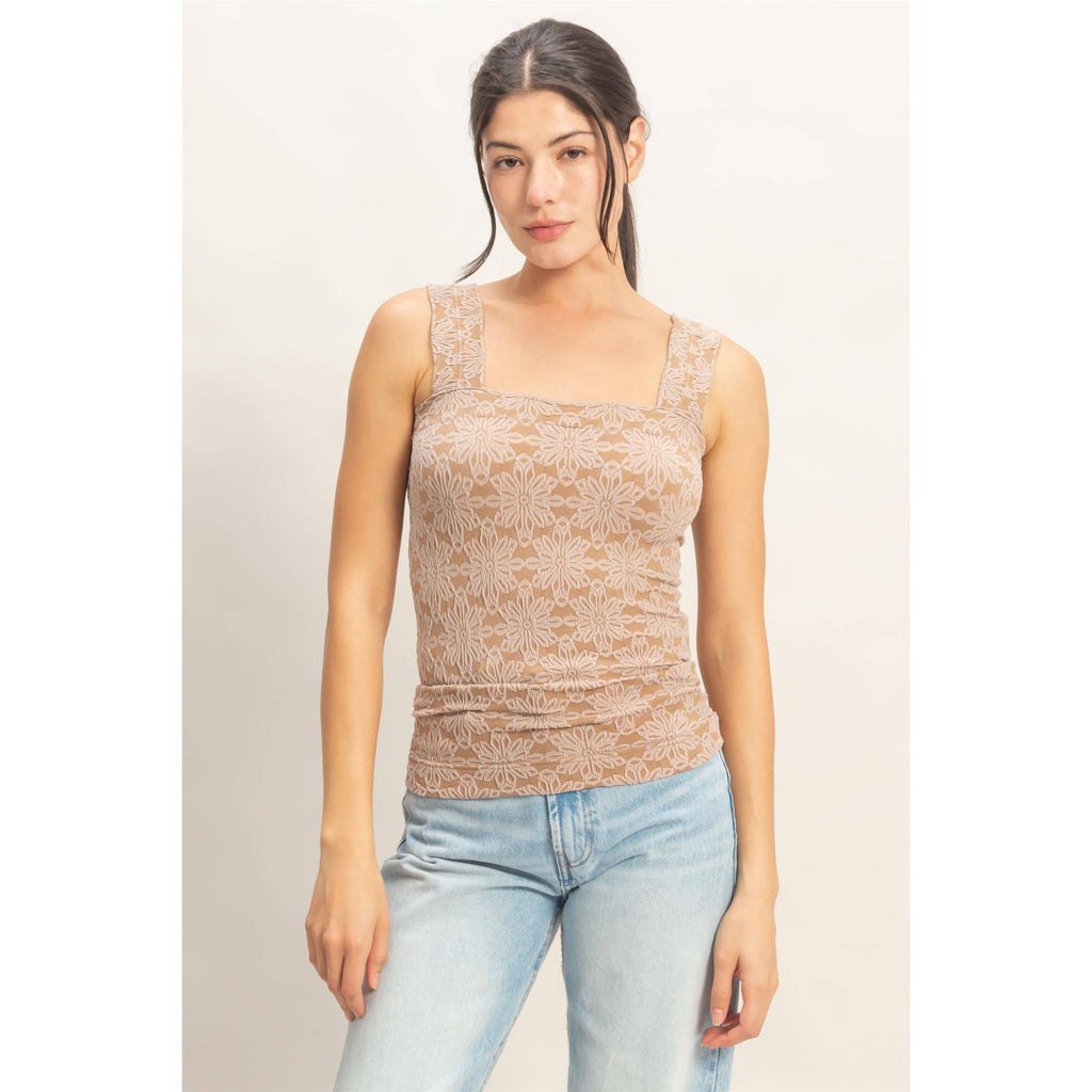 Floral Jacquard Square Neck Cami