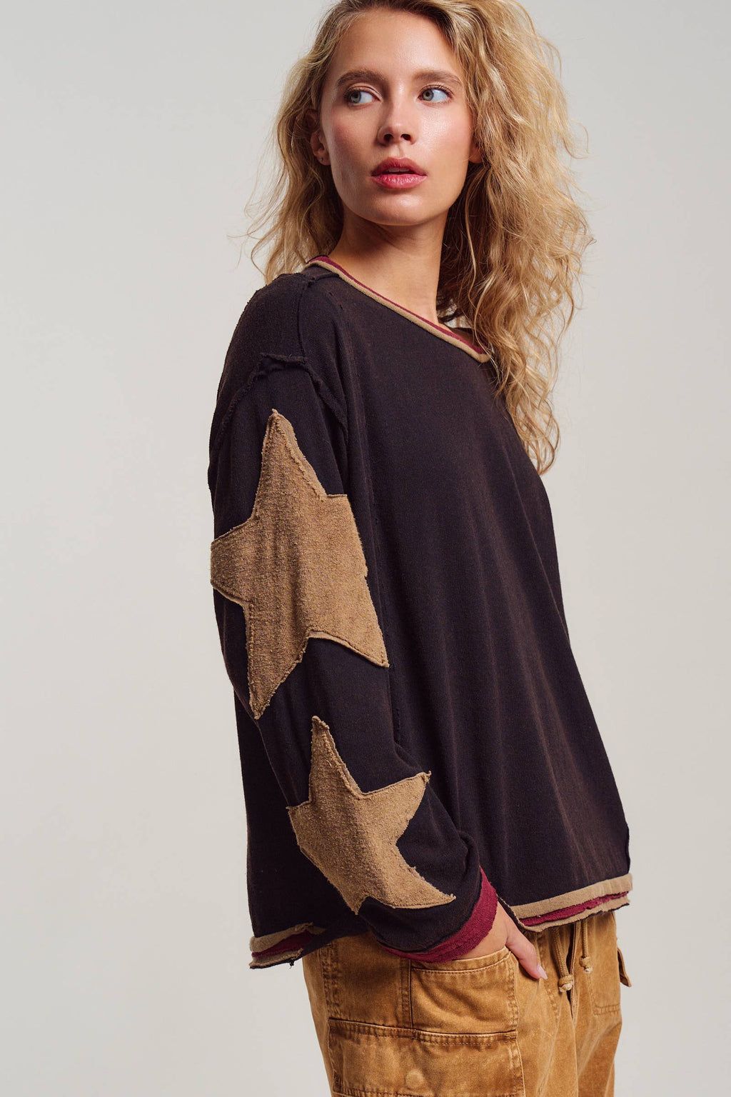 Star Patch Slouchy Knit Top