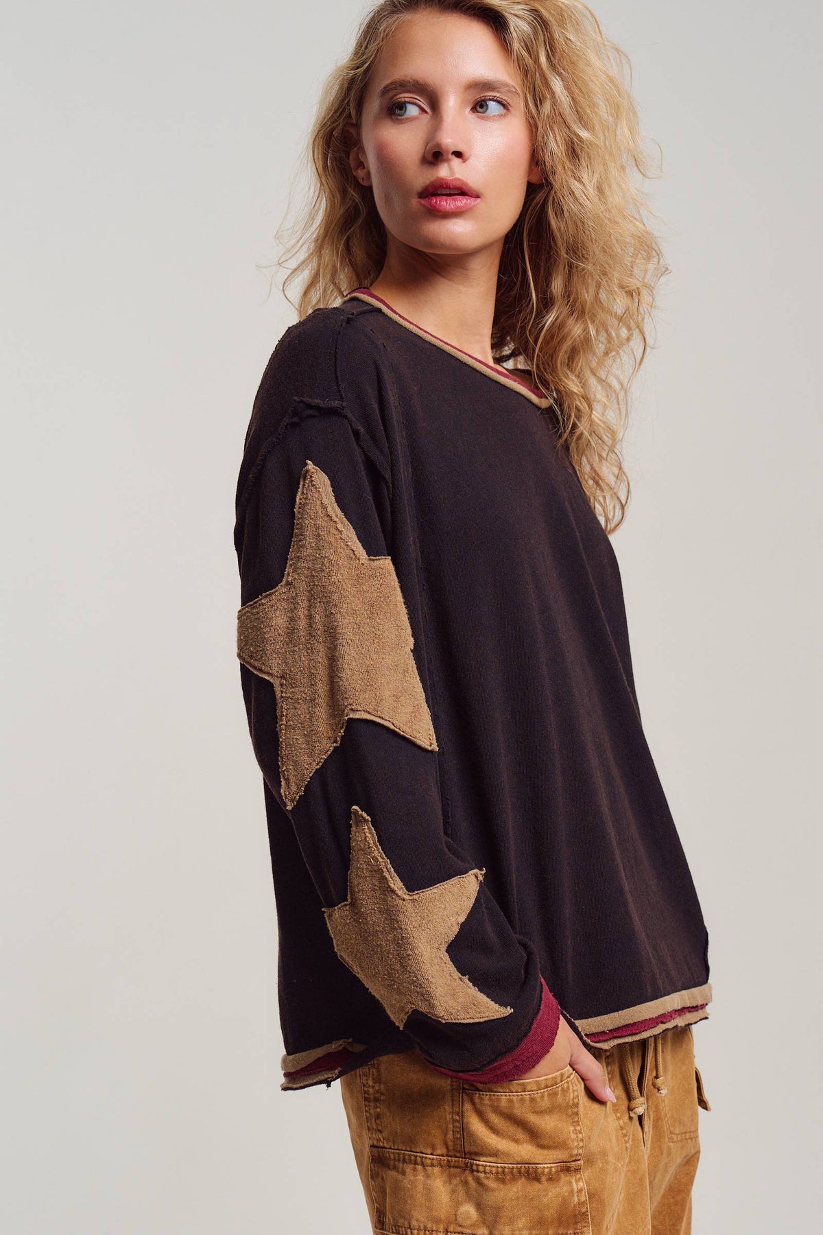 Star Patch Slouchy Knit Top