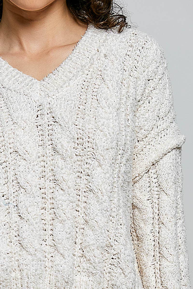 Cozy V-Neck Cable Knit Sweater by POL