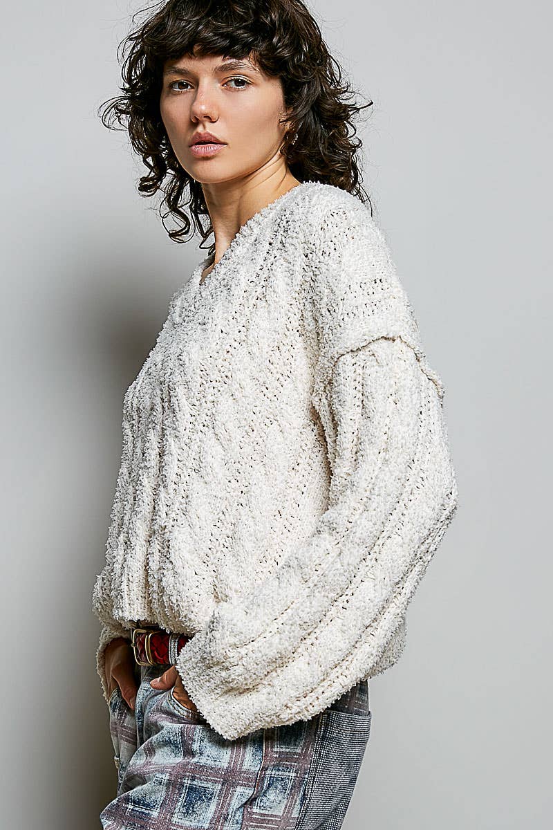 Cozy V-Neck Cable Knit Sweater by POL