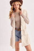 BOUCLE CABLE KNIT SWEATER HOODED VEST