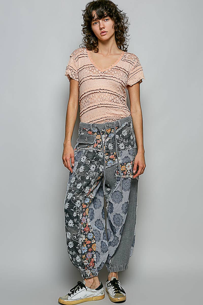 Patchwork Jogger Pants by POL-Charcoal Mix