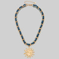 HAMMERED SUN PENDANT DENIM FABRIC NECKLACE