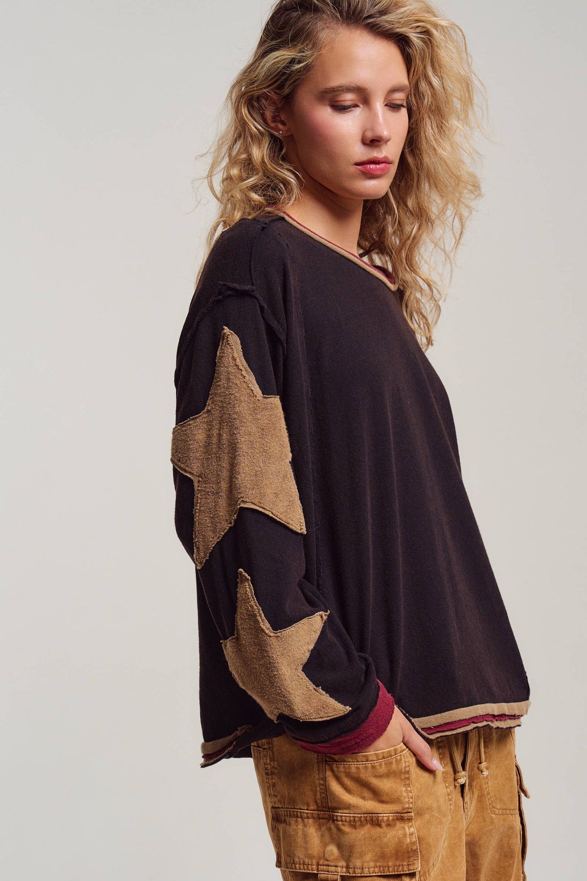Star Patch Slouchy Knit Top