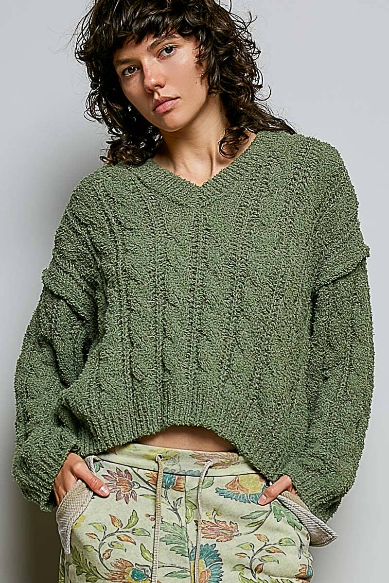 Cozy V-Neck Cable Knit Sweater by POL