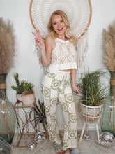 Load image into Gallery viewer, Floral Groove Crochet Pants-Matcha
