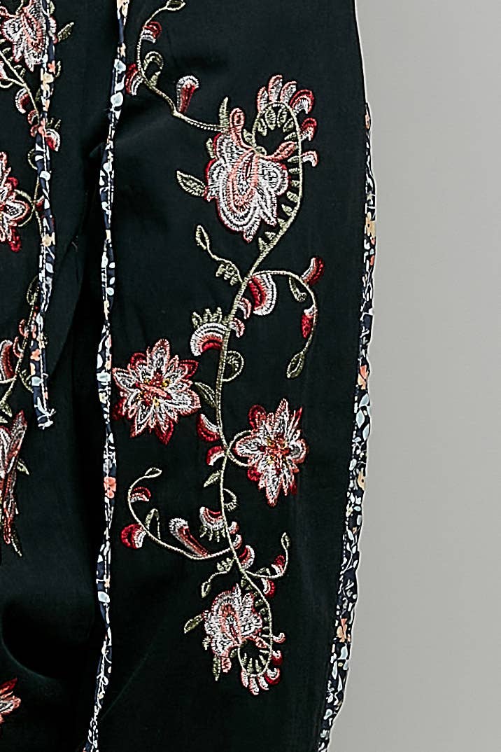 Floral Embroidery Patch Jogger Pants by POL