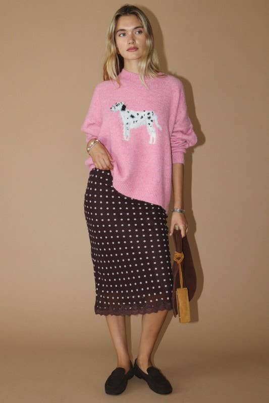 Dalmatian Fuzzy Pink Sweater
