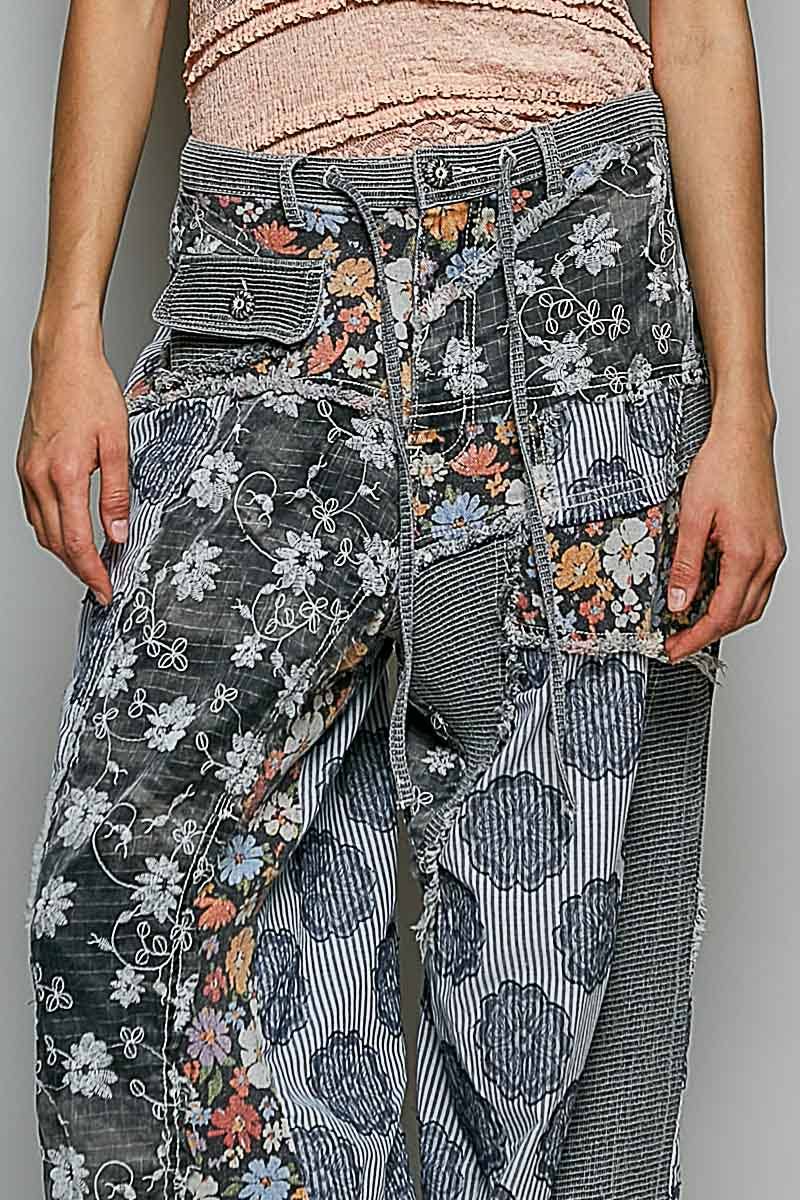 Patchwork Jogger Pants by POL-Charcoal Mix