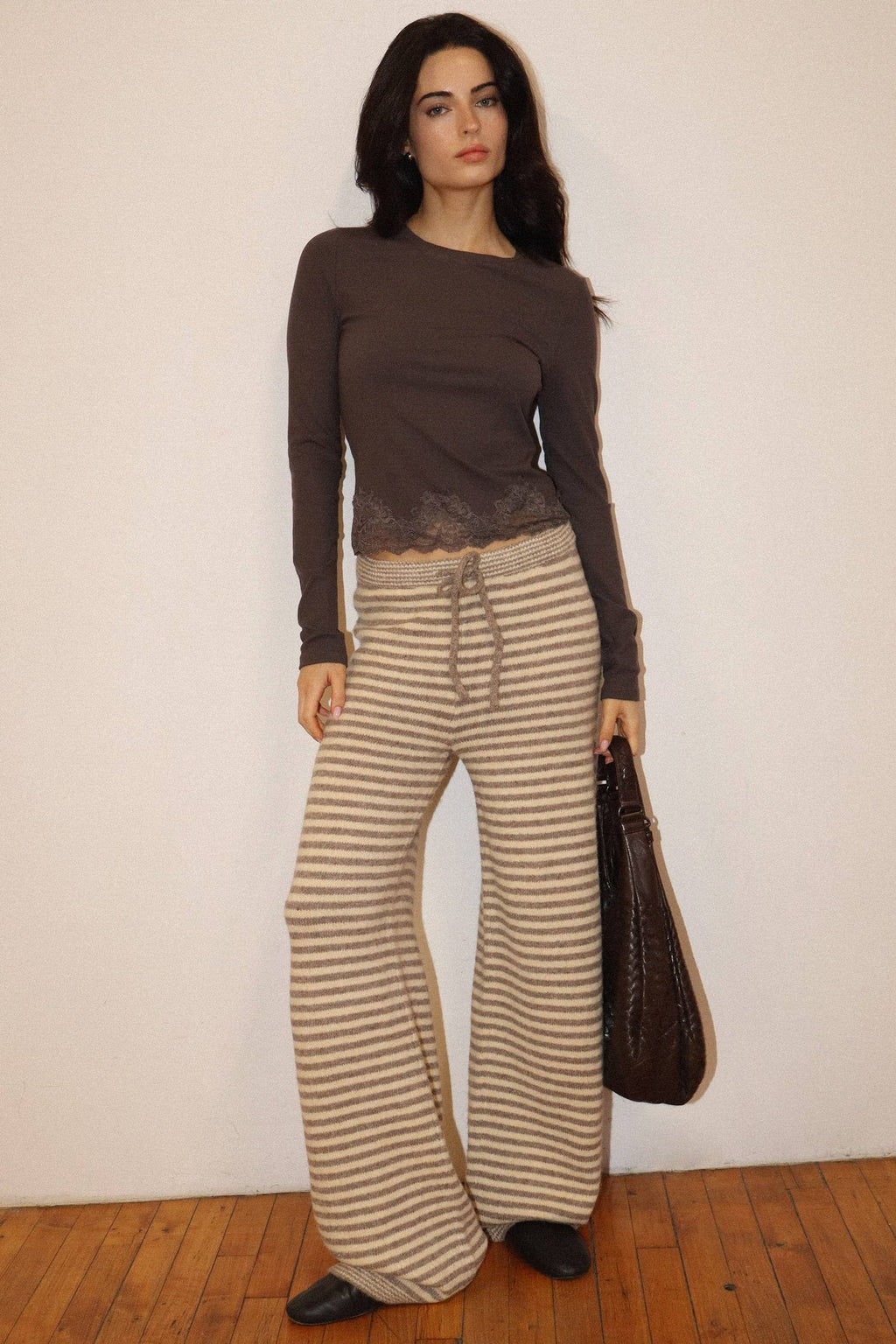 Beige Stripe Knit Pant