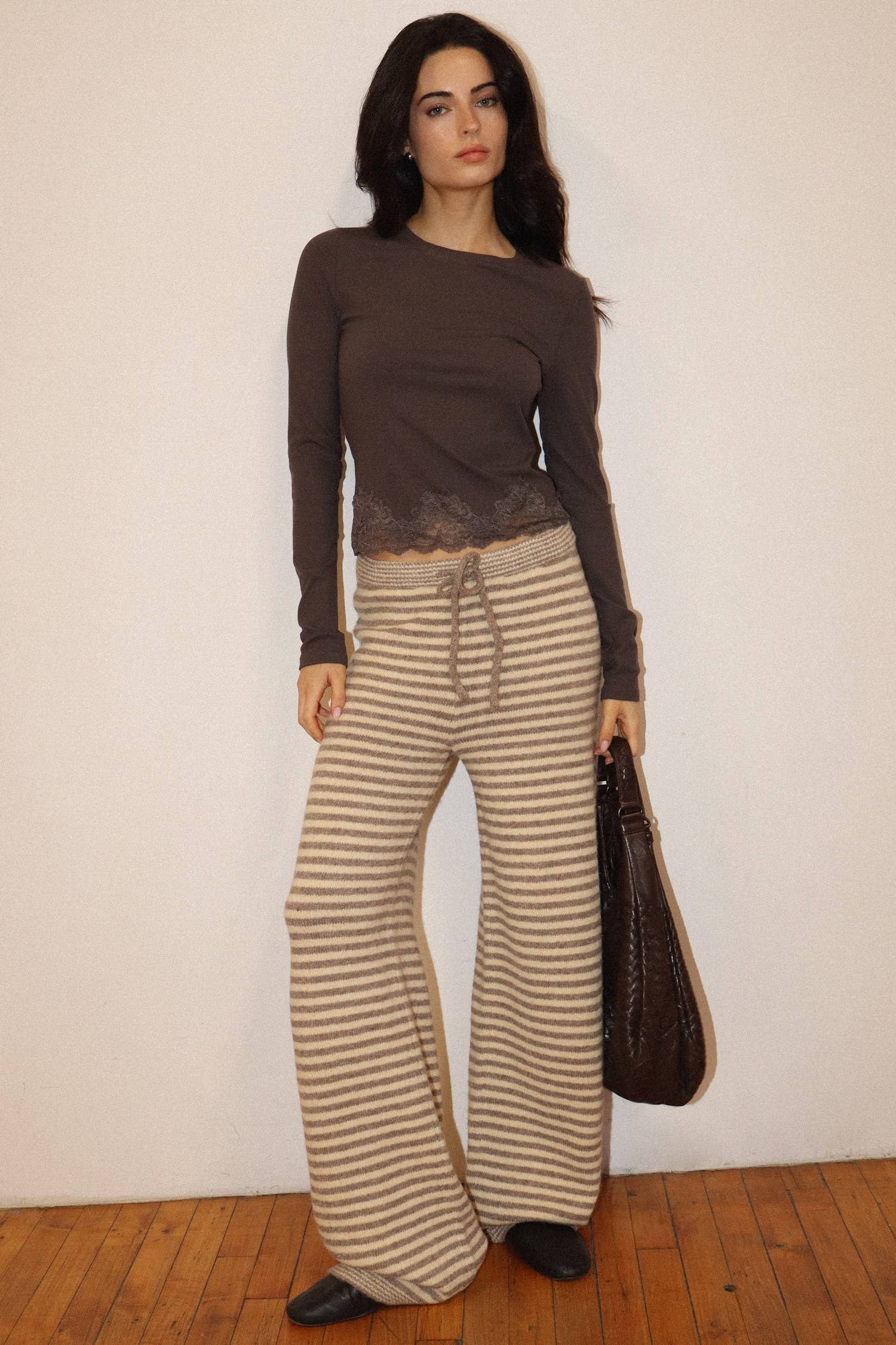 Beige Stripe Knit Pant