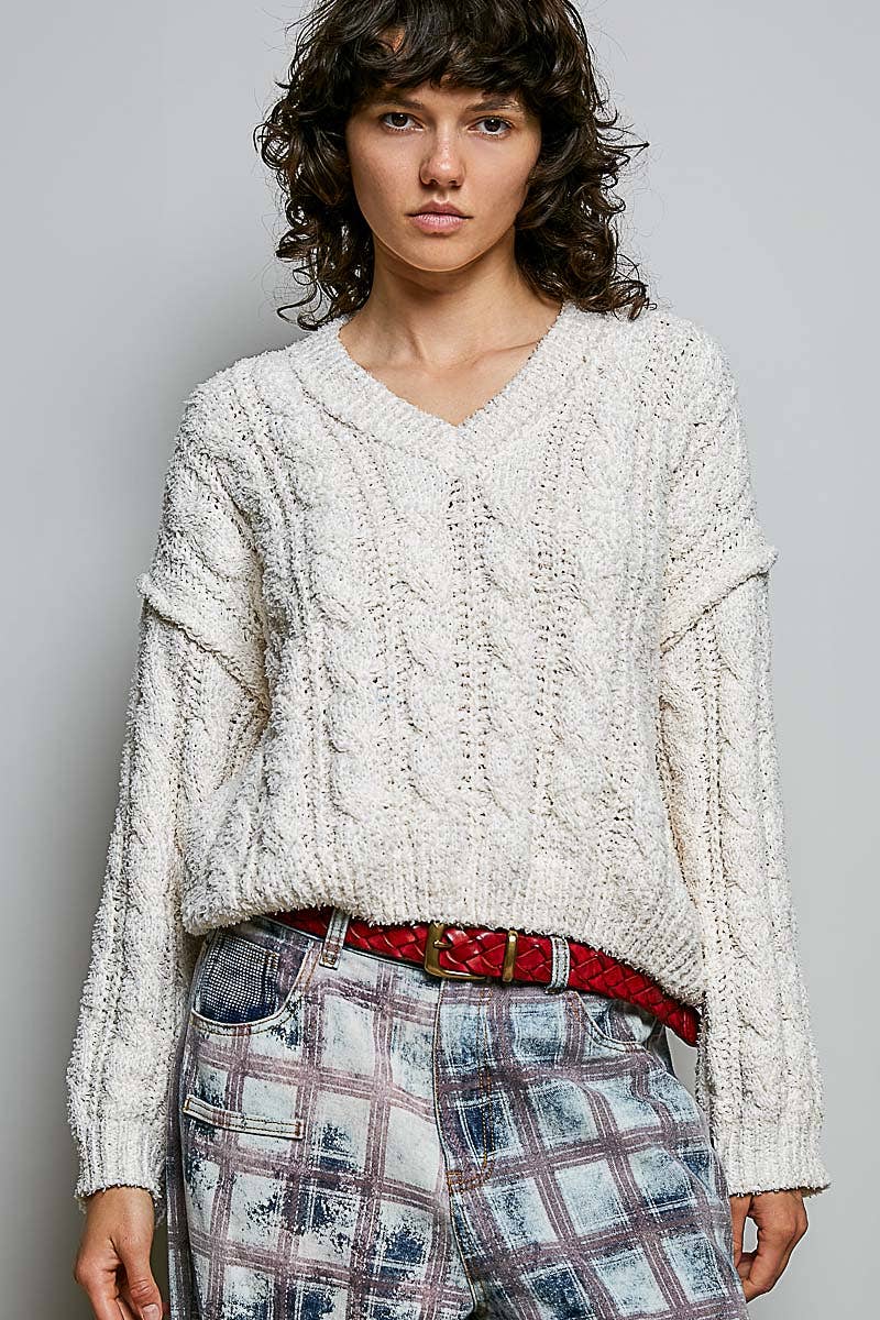 Cozy V-Neck Cable Knit Sweater by POL