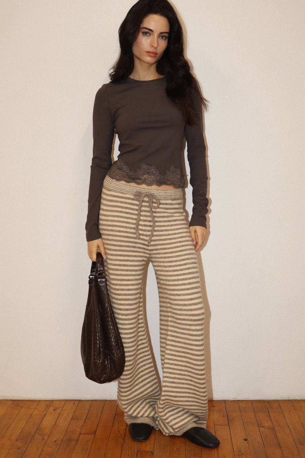 Beige Stripe Knit Pant