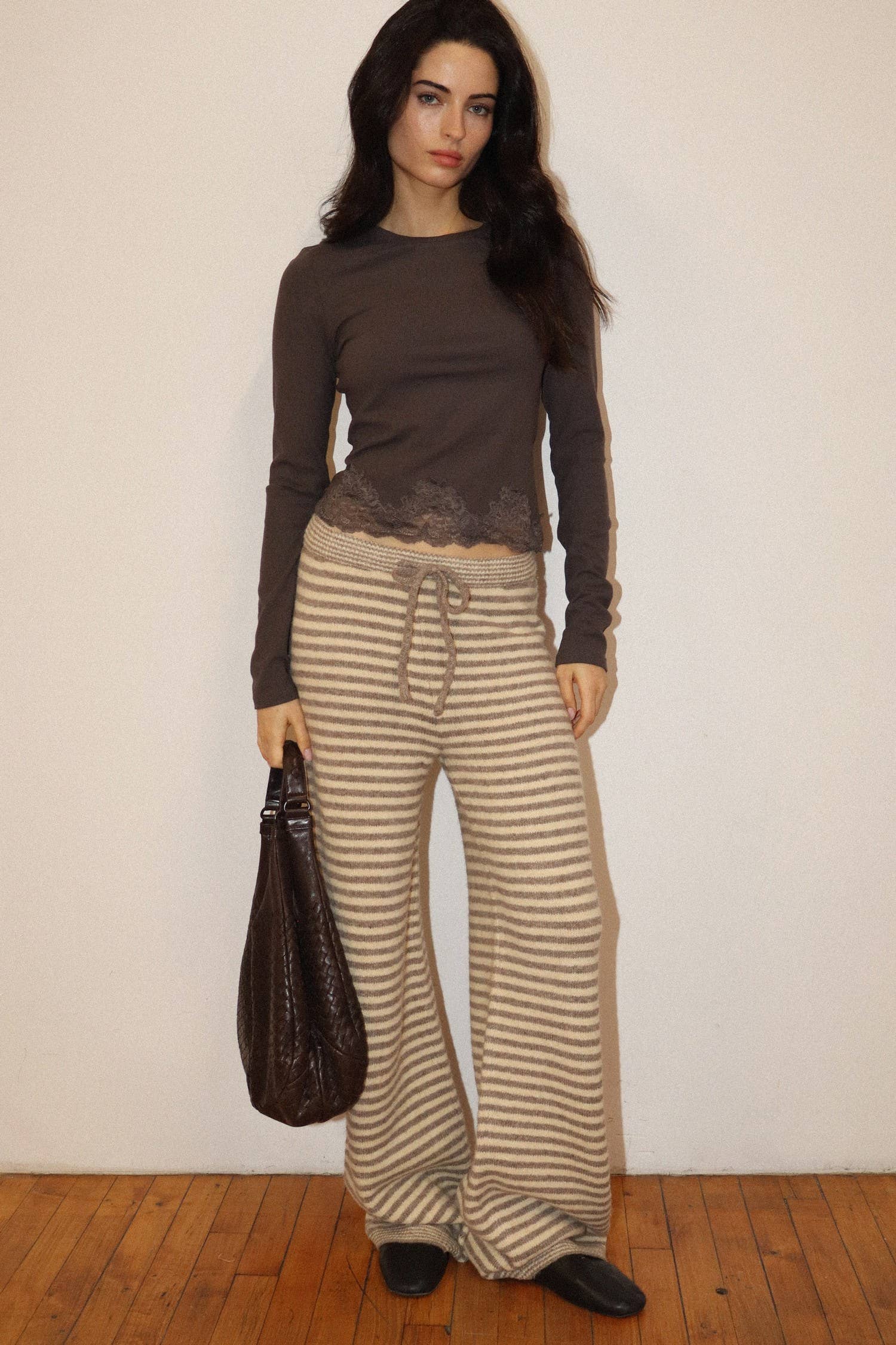 Beige Stripe Knit Pant