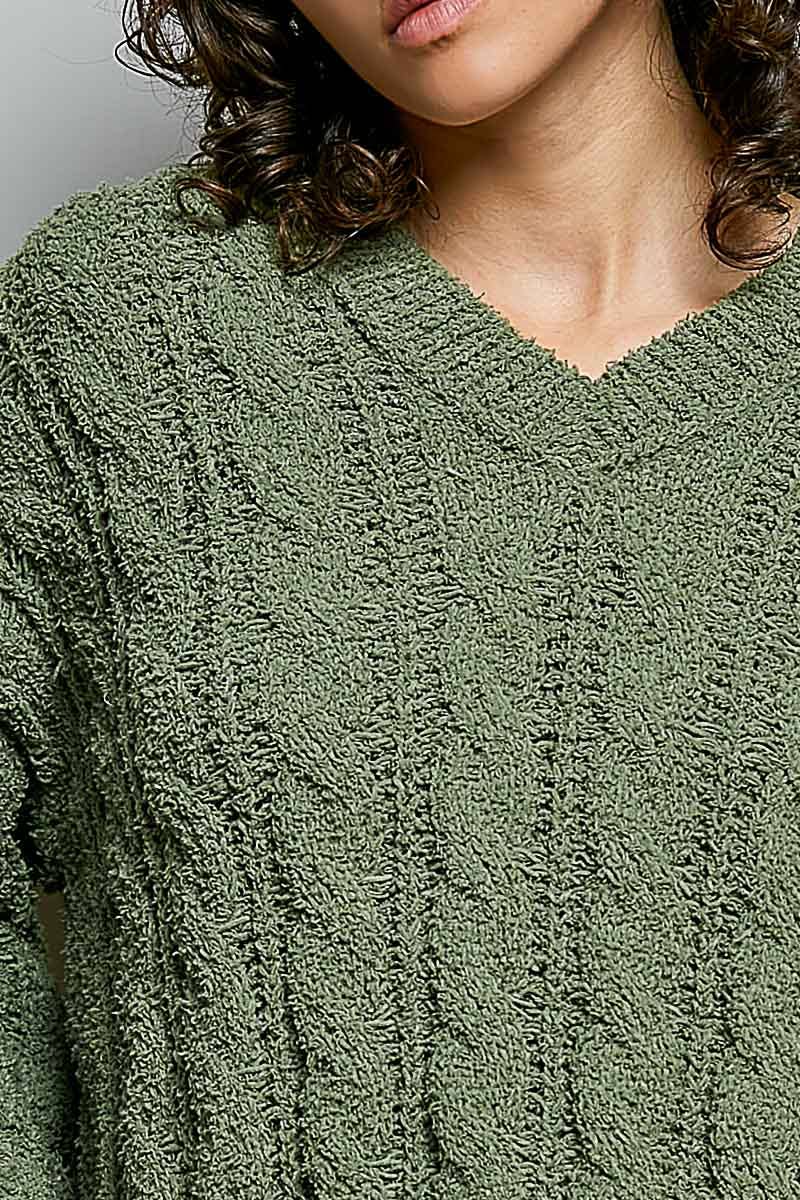 Cozy V-Neck Cable Knit Sweater by POL