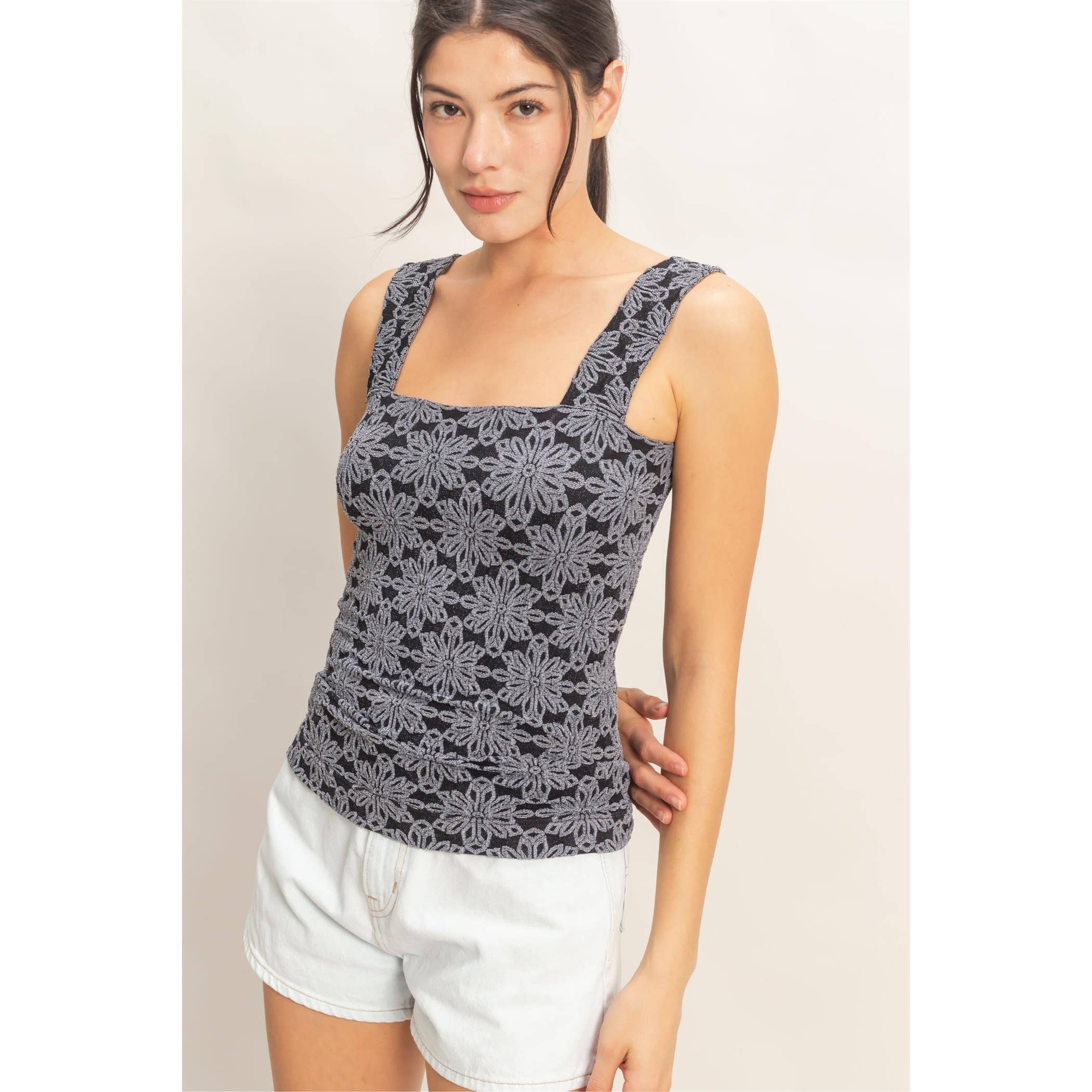 Floral Jacquard Square Neck Cami