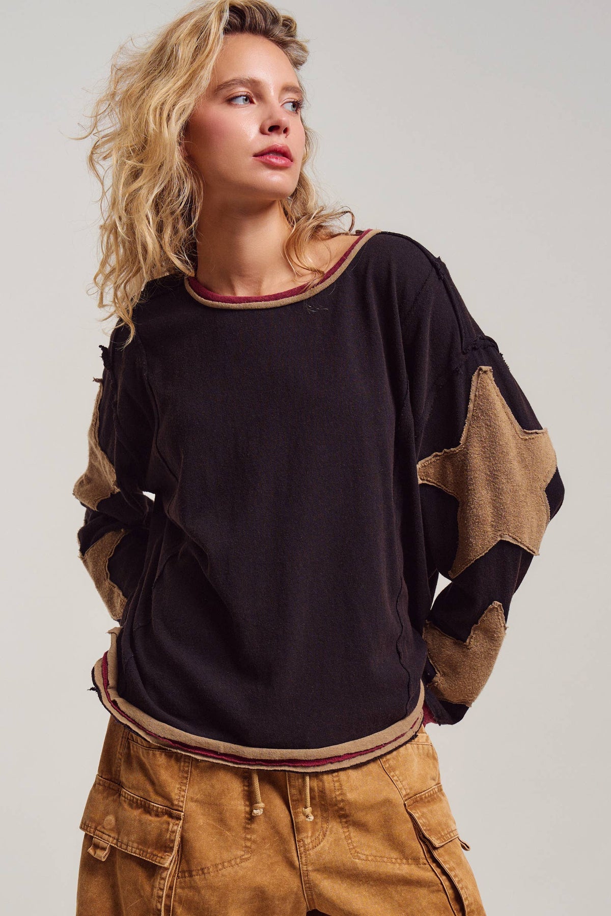 Star Patch Slouchy Knit Top