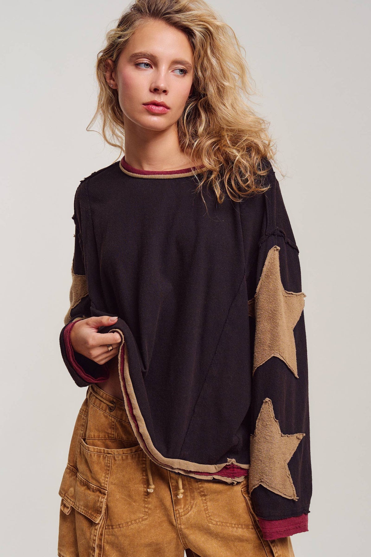 Star Patch Slouchy Knit Top