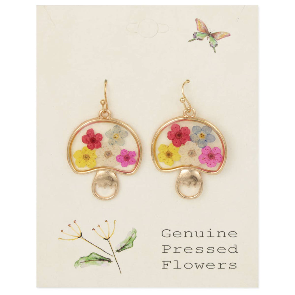 Multicolor Mushroom Dried Flower Earrings
