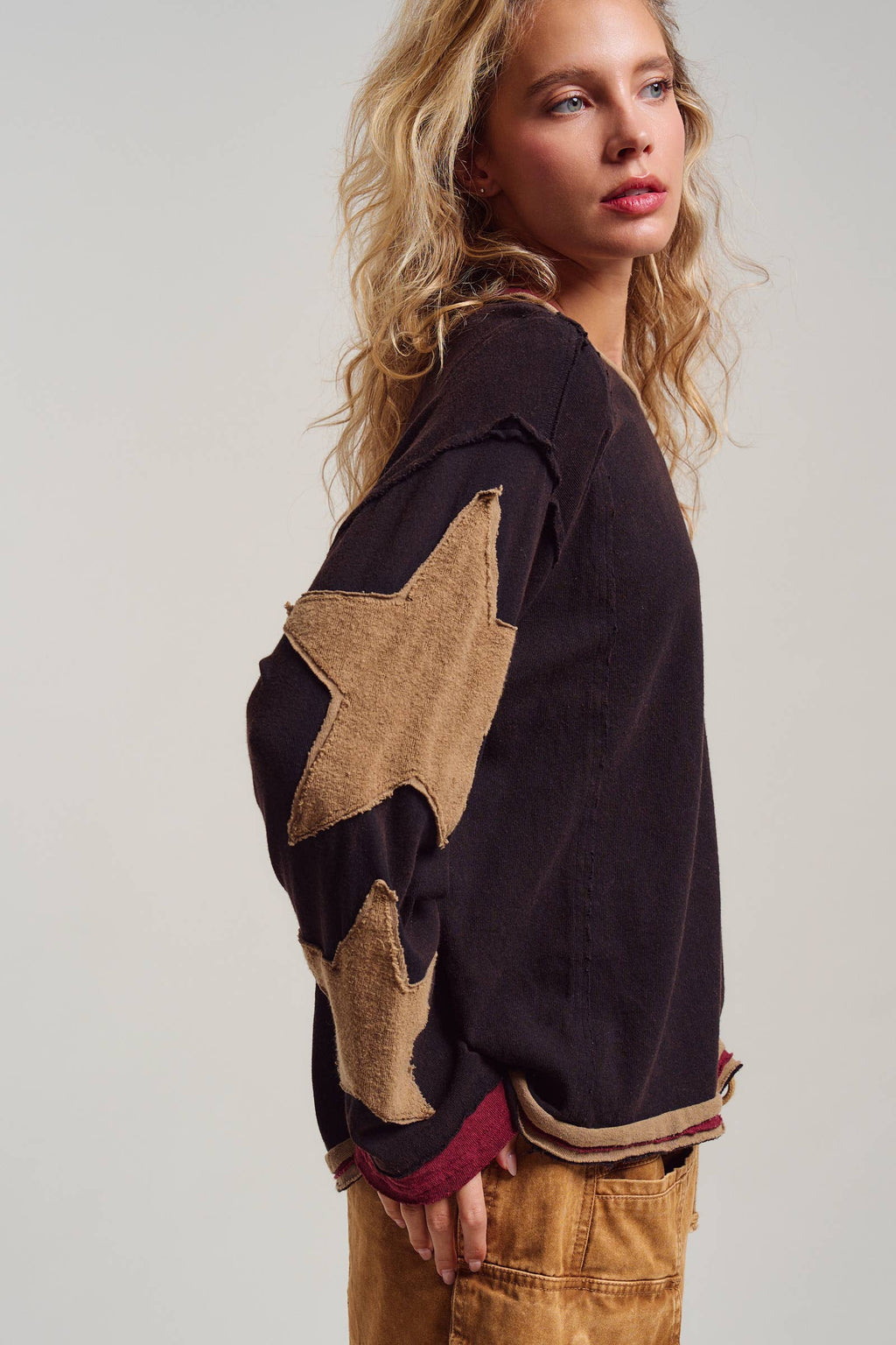 Star Patch Slouchy Knit Top