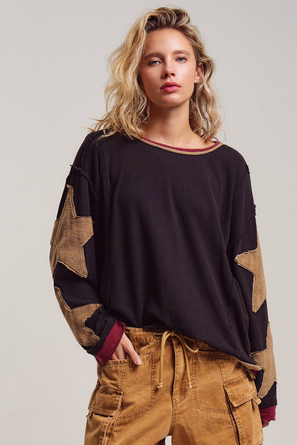 Star Patch Slouchy Knit Top