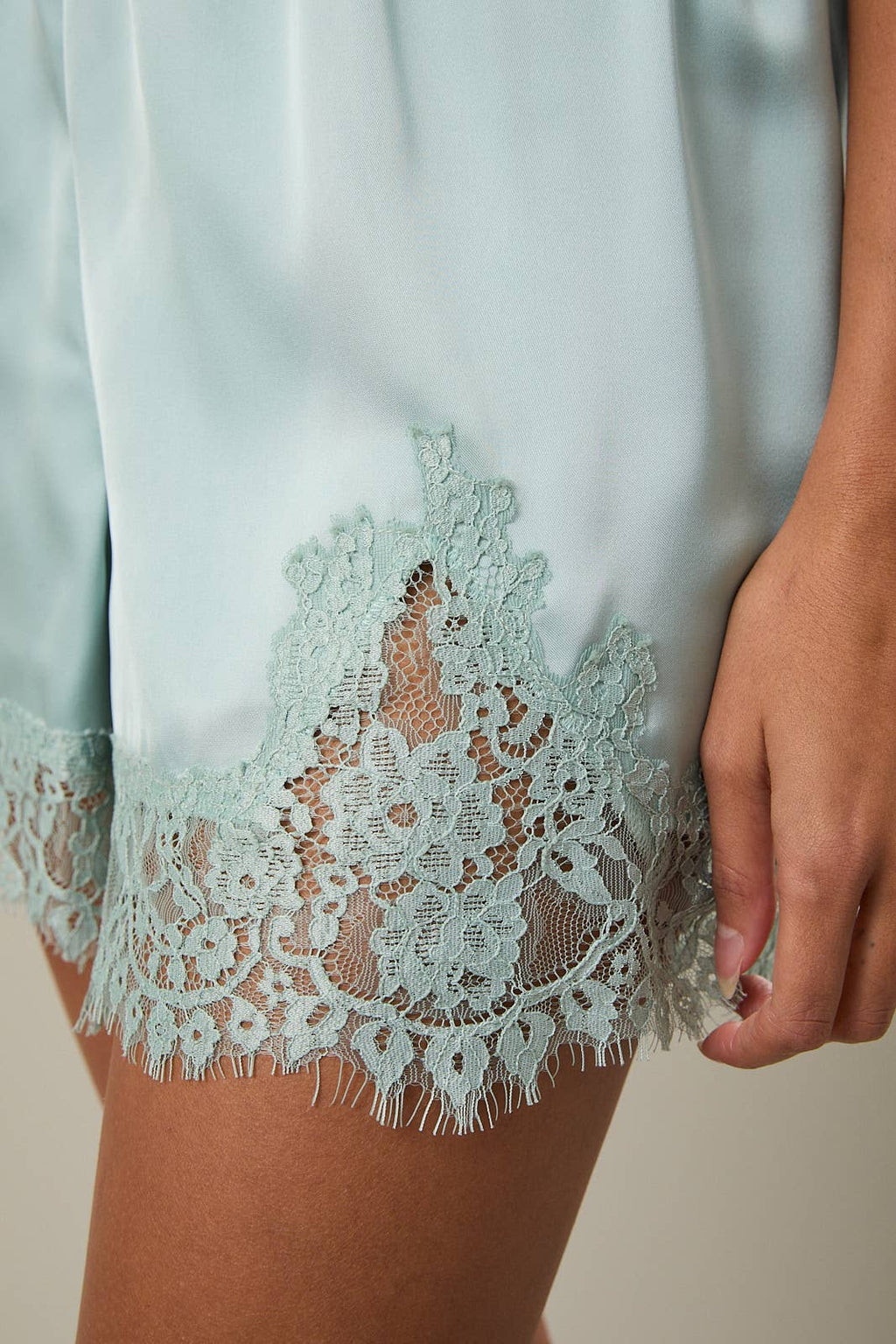 Satin Daydream Lace Shorts-Mint