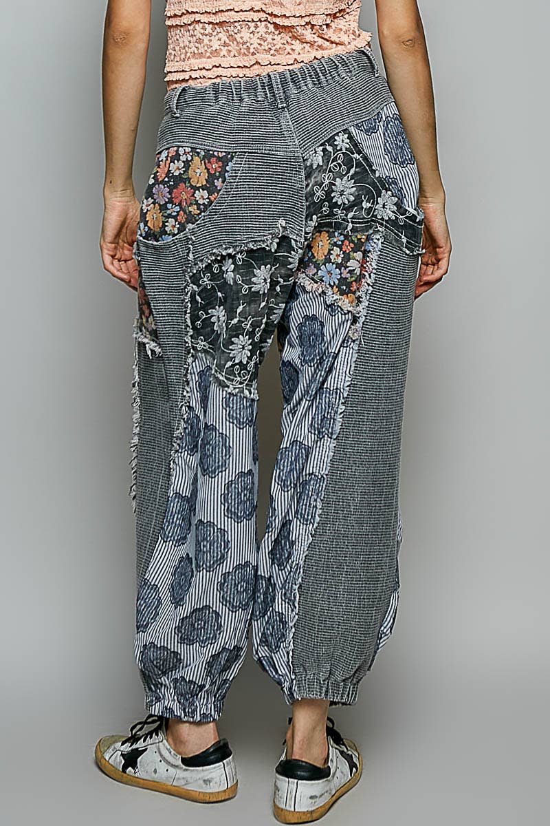Patchwork Jogger Pants by POL-Charcoal Mix