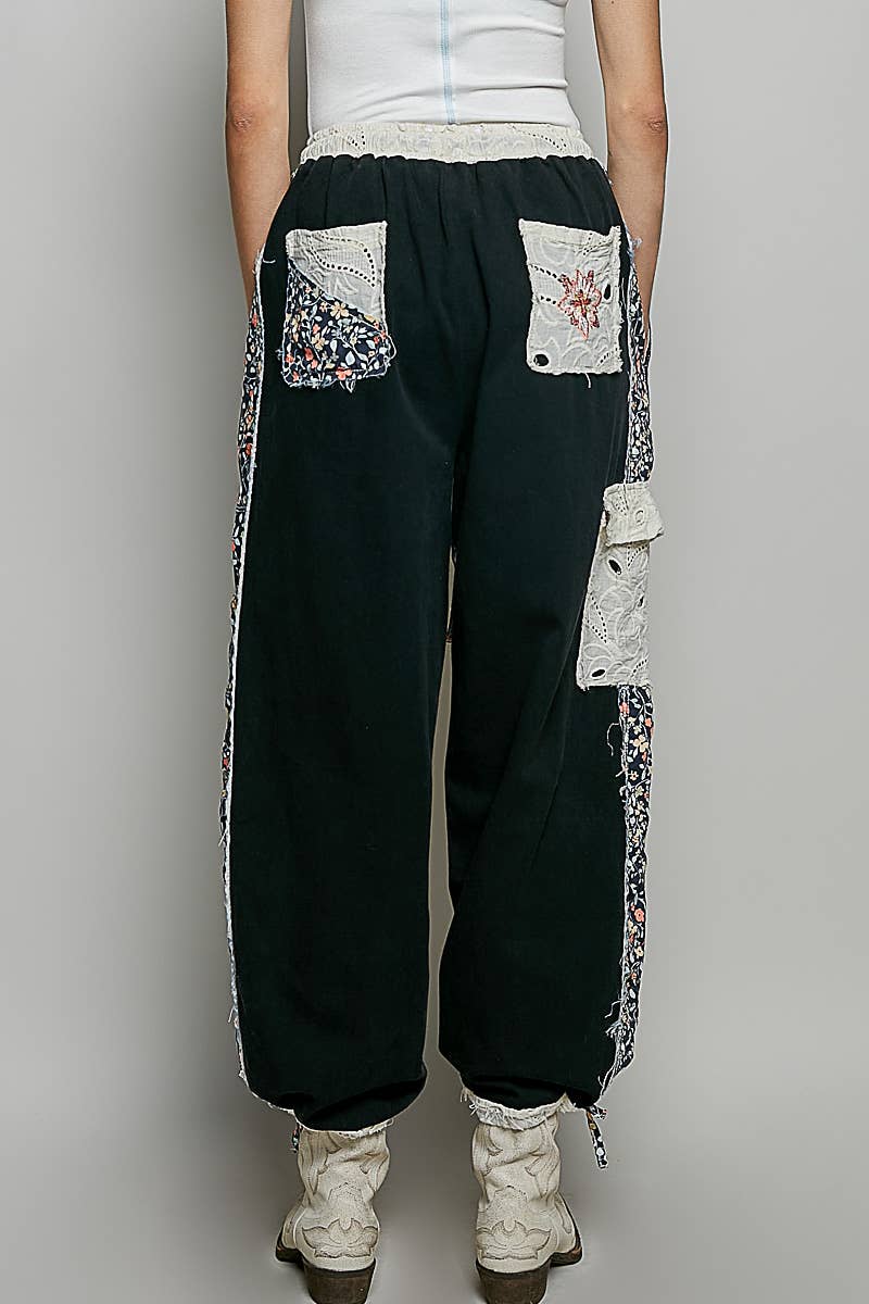 Floral Embroidery Patch Jogger Pants by POL