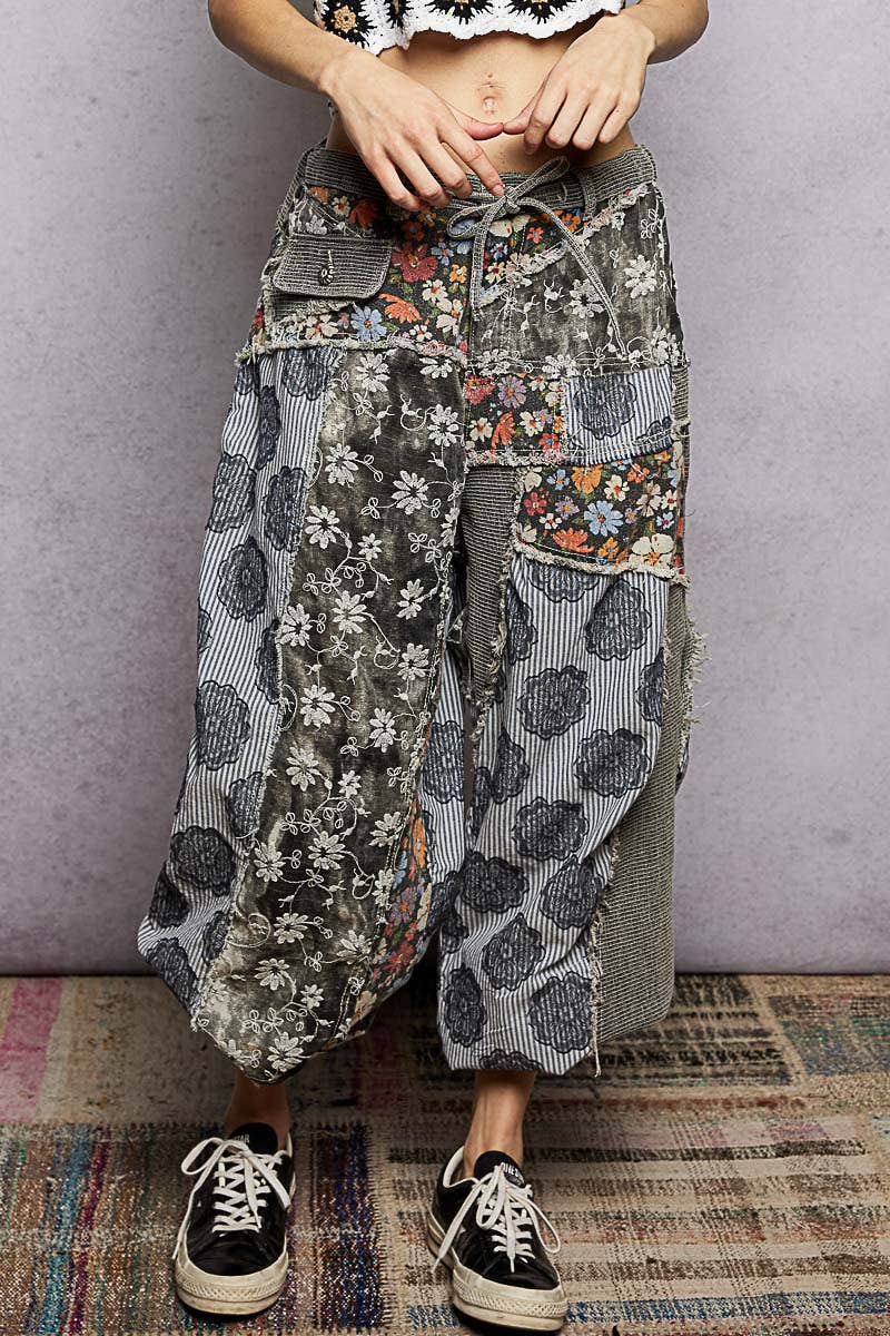 Patchwork Jogger Pants by POL-Charcoal Mix