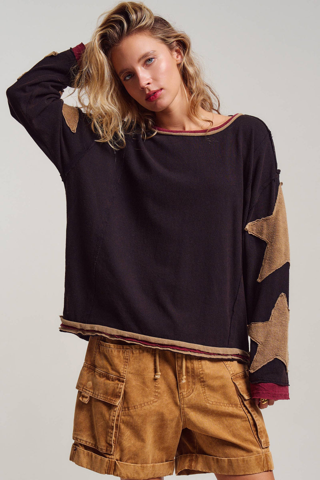 Star Patch Slouchy Knit Top