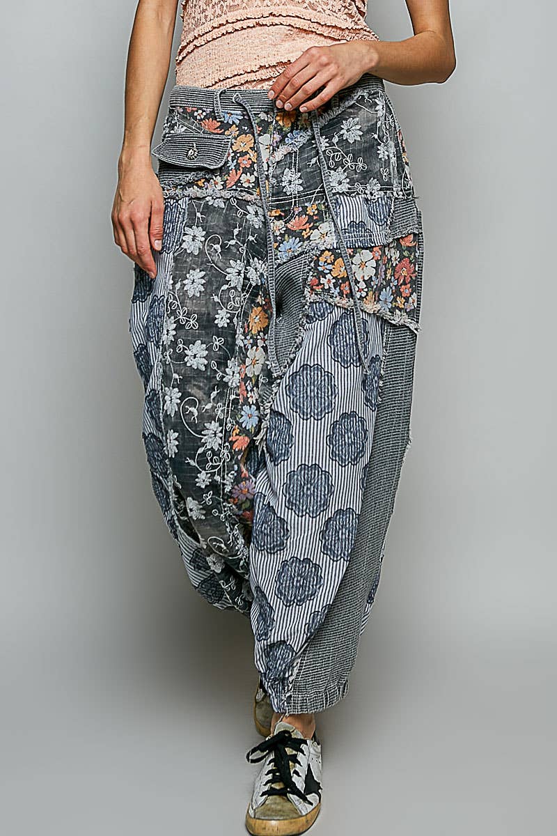 Patchwork Jogger Pants by POL-Charcoal Mix