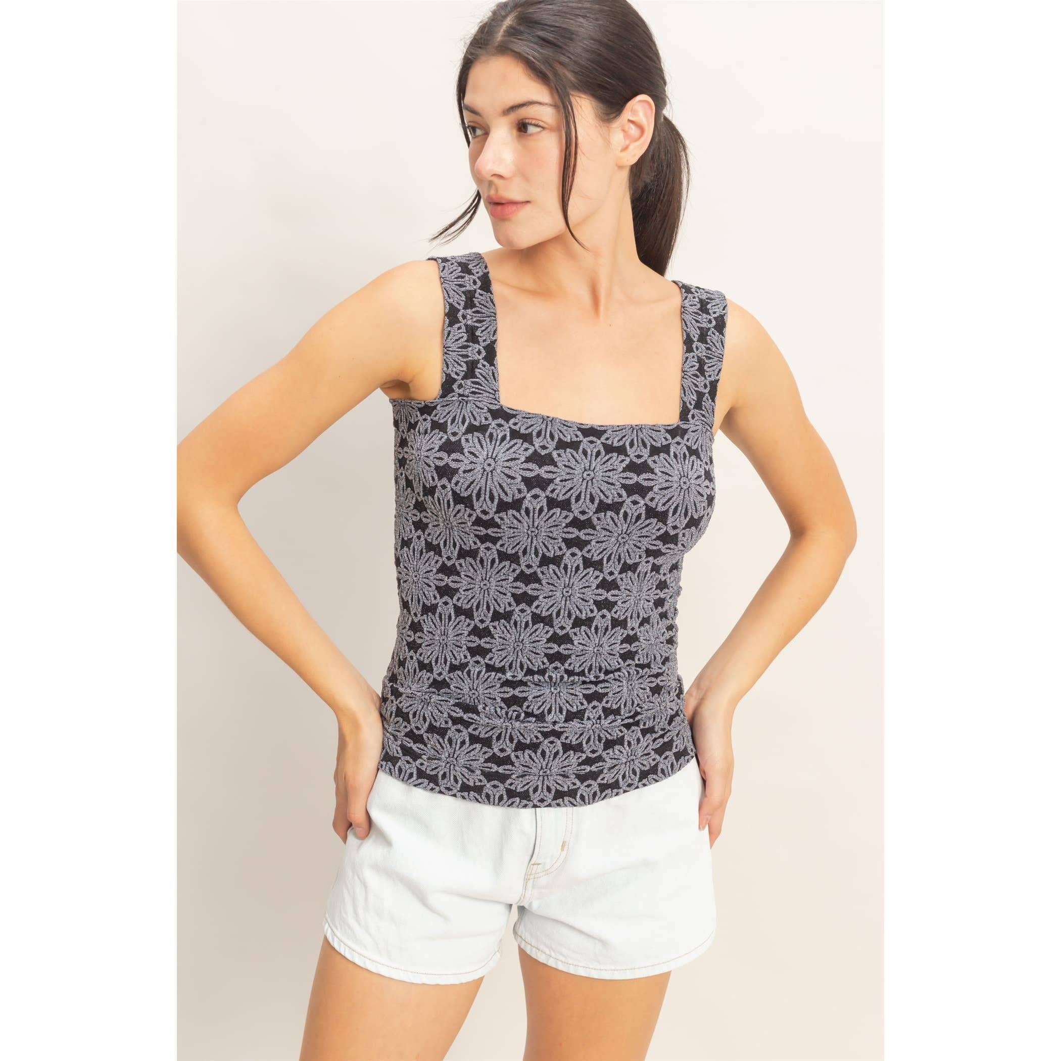 Floral Jacquard Square Neck Cami