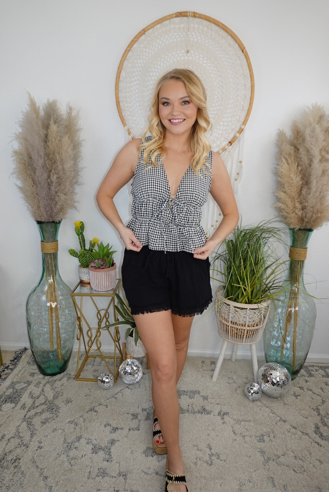 Catalina Cotton Frayed Shorts-Black