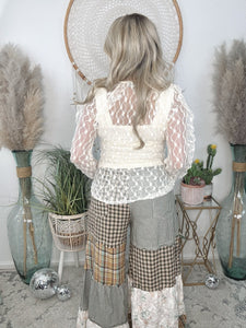 Whispered Lace Tie Front Blouse-Cream