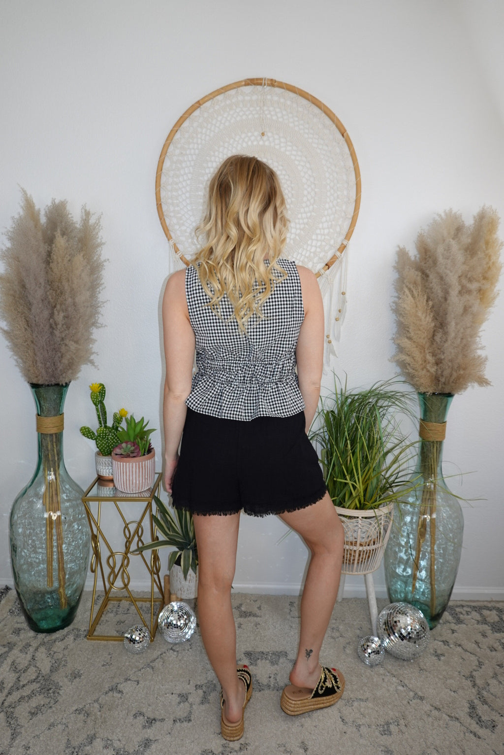 Catalina Cotton Frayed Shorts-Black