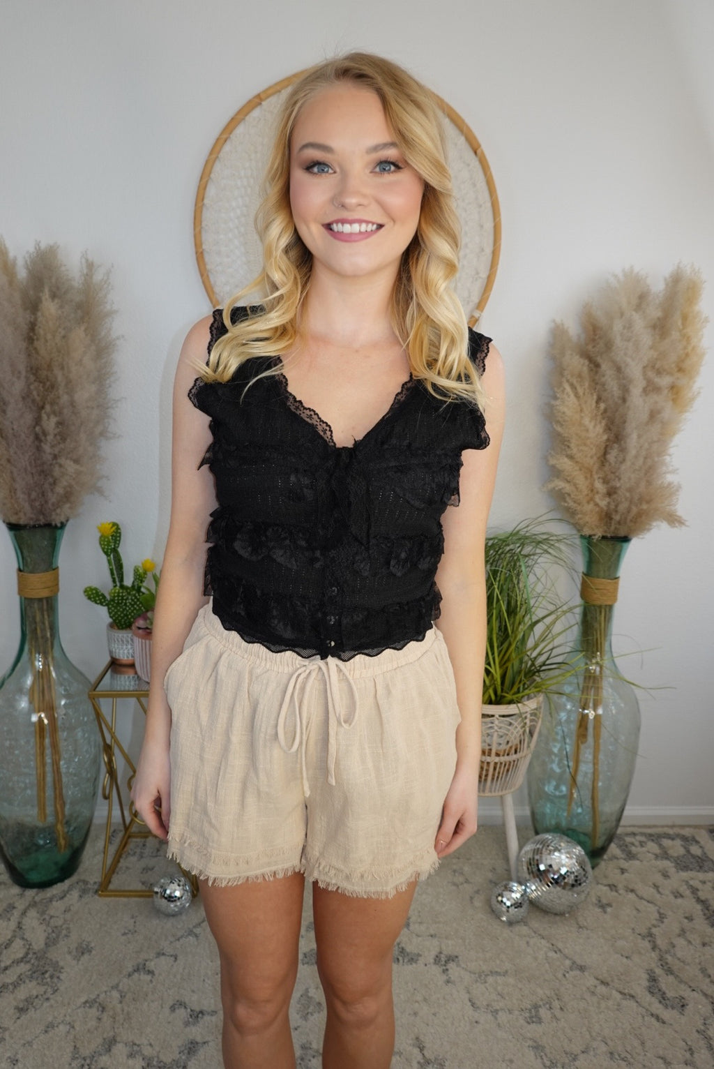 Cloud Dreamer Ruffled Tank Top-Black