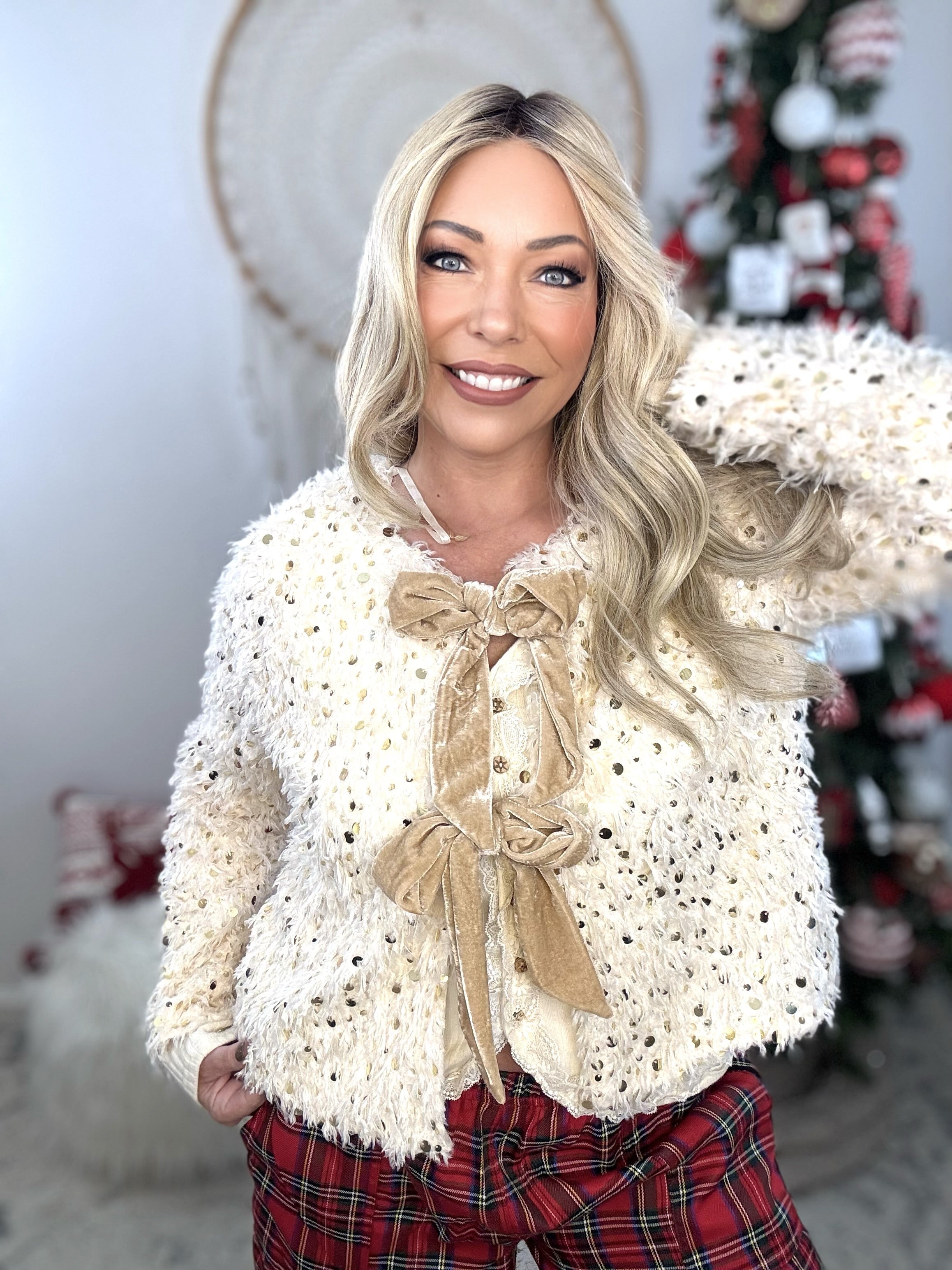 The Glimmer Knit Cardigan-Champaigne