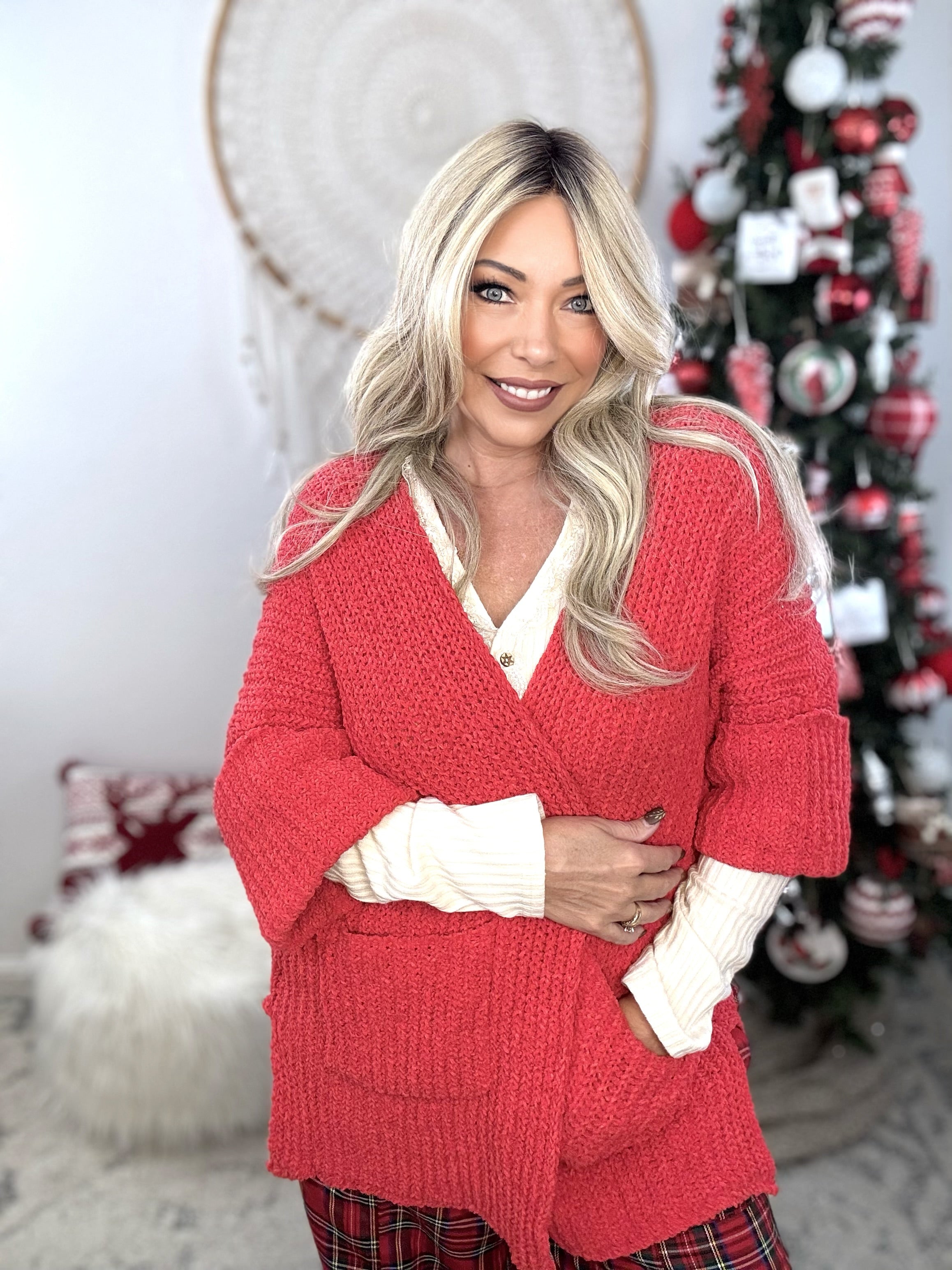 The Weekend Wanderer Cardigan-Red