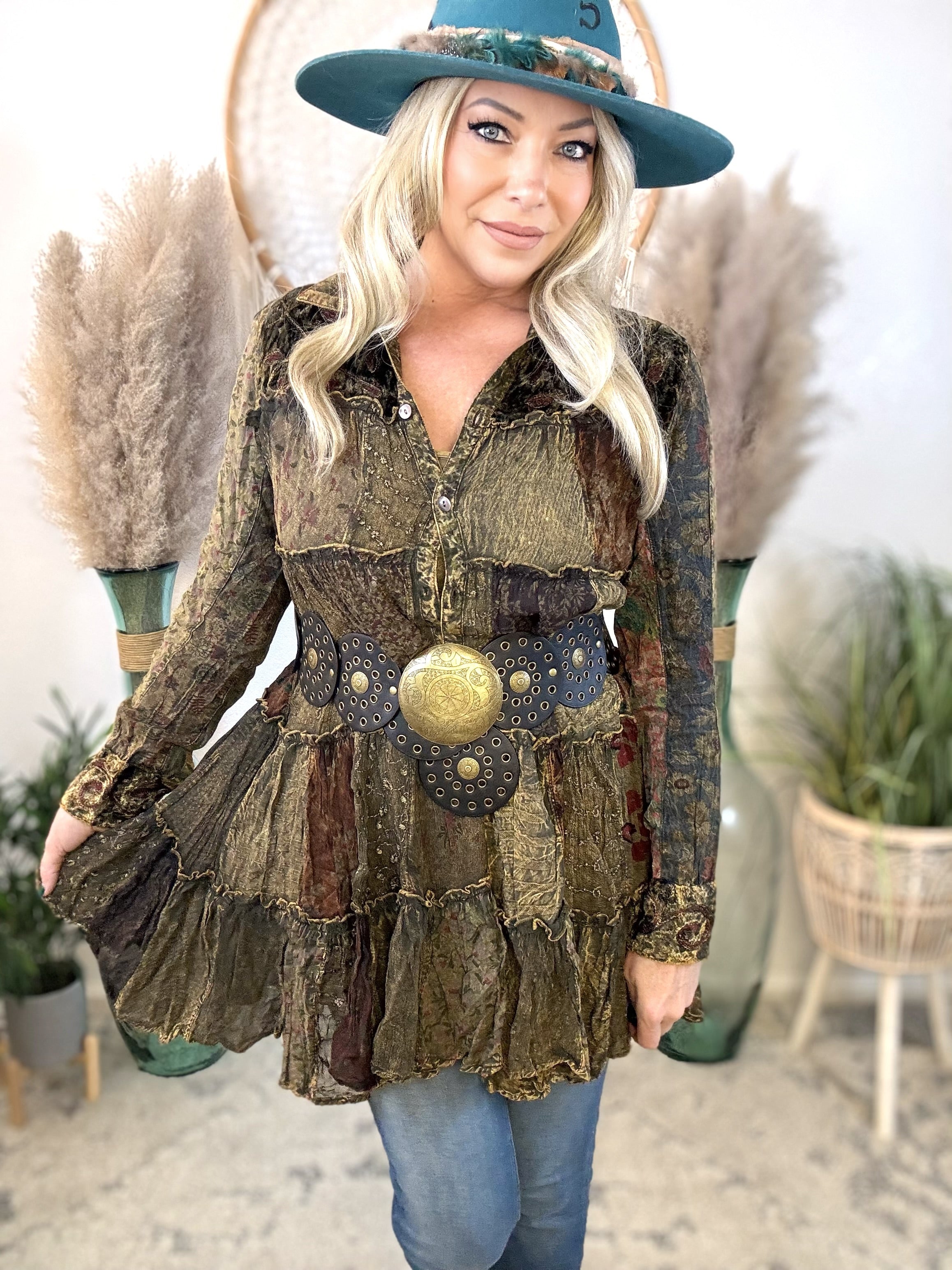 Leather Disc Bohemian Belt-Black