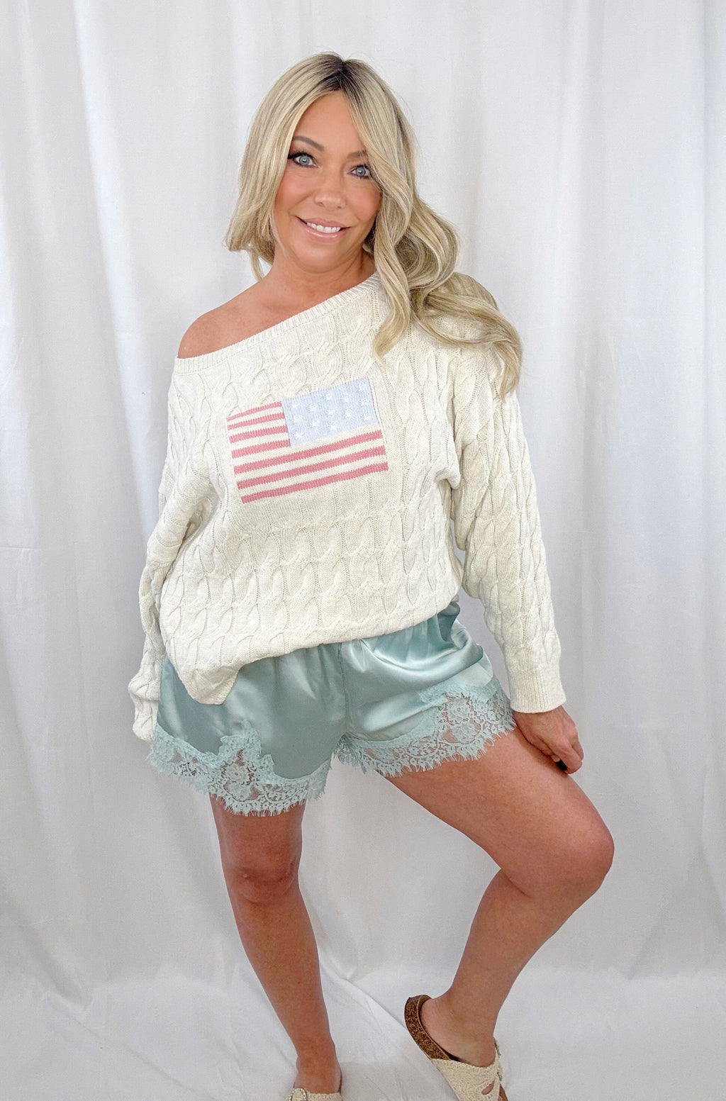 Satin Daydream Lace Shorts-Mint